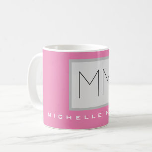 Mug Monogramme rose gras moderne minimaliste Nom Initi