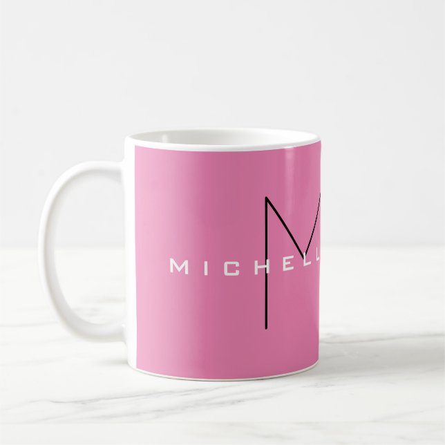 Mug Monogramme rose gras moderne minimaliste Nom Initi (Gauche)