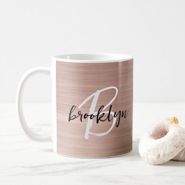 Mug Monogramme rose métal brossé or (Avec donut)