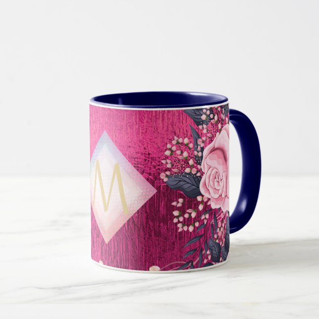 Mug Monogramme rose métallique Rosegold Marine Parties (Devant droit)