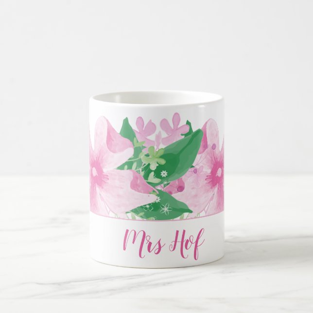 Mug Monogramme Rose Orchidée Florale (Centre)