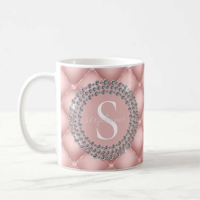 Mug Monogramme rose pâle Diamètre brillant Tufté perso (Gauche)