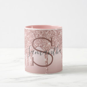 Mug Monogramme Rose Parties scintillant or Drift Blush