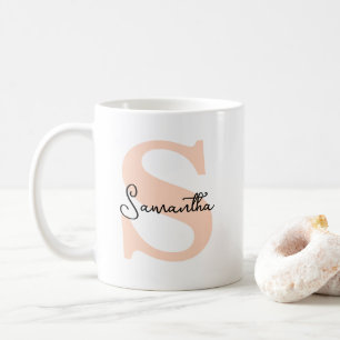 Mug Monogramme Rose Personnalisé Élégant Moderne Initi