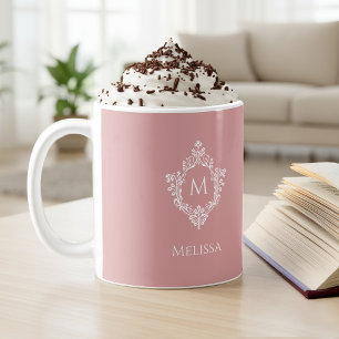 Mug Monogramme Rose Poussiéreux dans un Blason Vintage