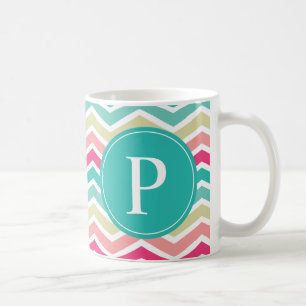 Mug Monogramme rose Turquoise Chevron