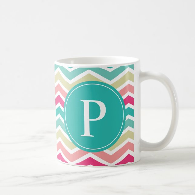 Mug Monogramme rose Turquoise Chevron (Droite)