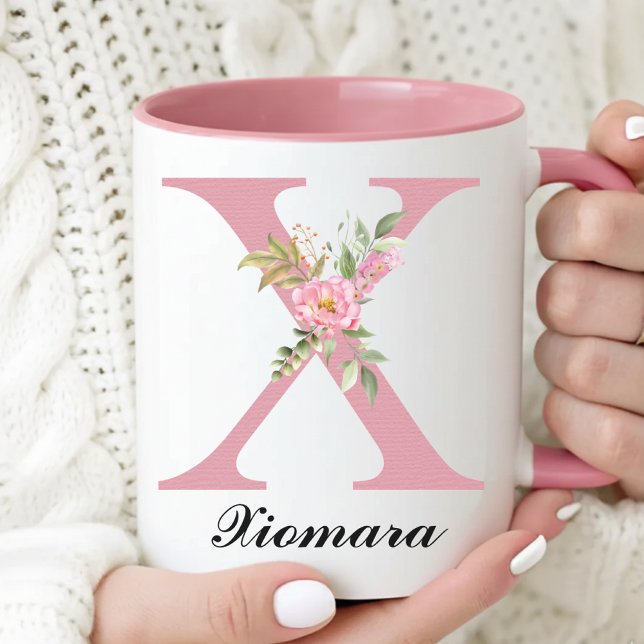 Mug Monogramme Roses Roses Cadeau de Remise des Di (Personalized Rose Mug Baby Shower Thank You Gift for Her, Elegant Floral Roses Mug Gift for Women)