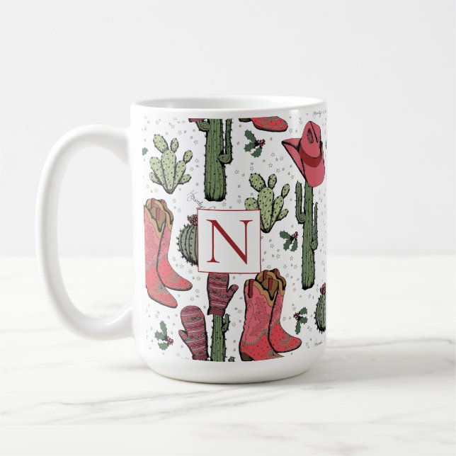Mug Monogramme rouge de la petite fille de Noël du sud (Gauche)