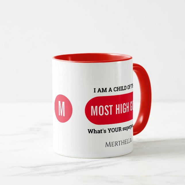 Mug Monogramme rouge de la superpuissance chrétienne p (Devant droit)