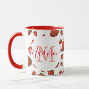 Mug Monogramme rouge fille personnalisé