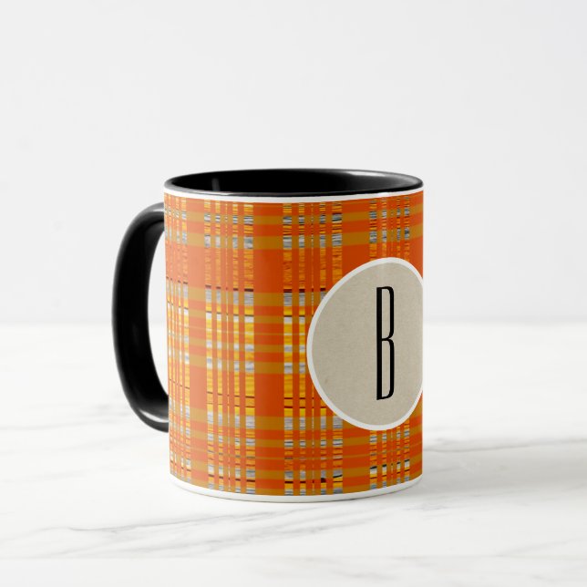 Mug Monogramme rustique Brown et plaqué orange (Devant gauche)