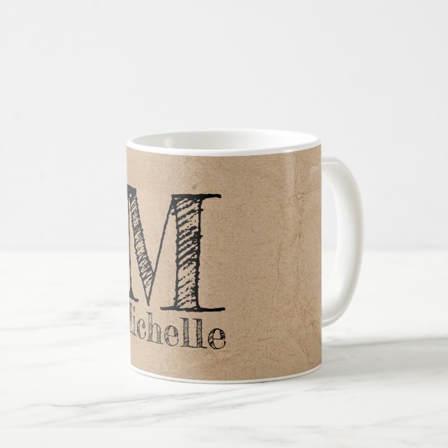 Mug Monogramme Rustique Kraft papier Brown Look (Devant droit)