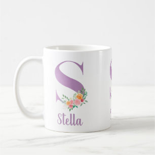 Mug Monogramme S Fleurs Violet Aquarelle Personnalisé