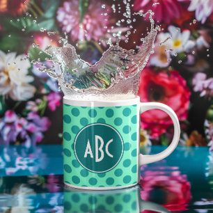 Mug Monogramme sarcelle à pois verts