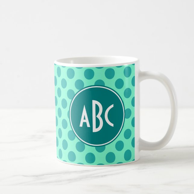 Mug Monogramme sarcelle à pois verts (Droite)
