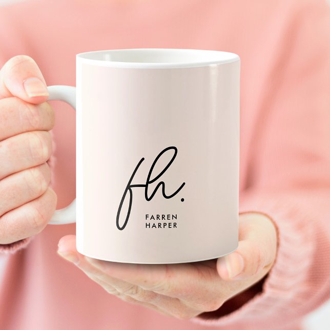 Mug Monogramme Script Blush Rose Chic élégant mignon (Créateur téléchargé)
