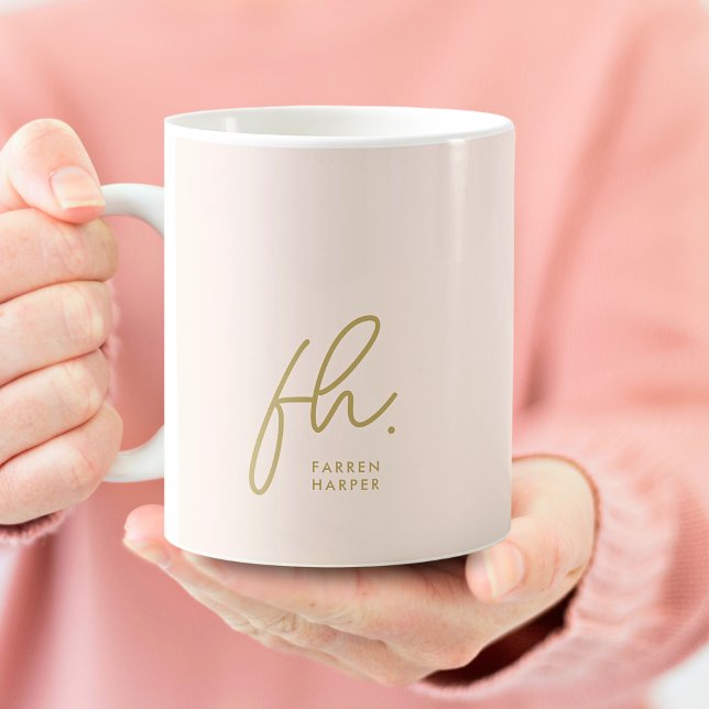 Mug Monogramme Script Blush Rose Or Stylé mignon (Créateur téléchargé)