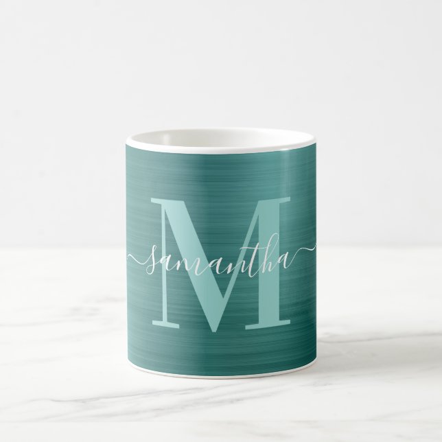 Mug Monogramme Signature Aqua Sarcelle Métallisé (Centre)