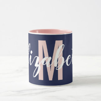 Mug Monogramme simple bleu bleu bleu bleu bleu rose à