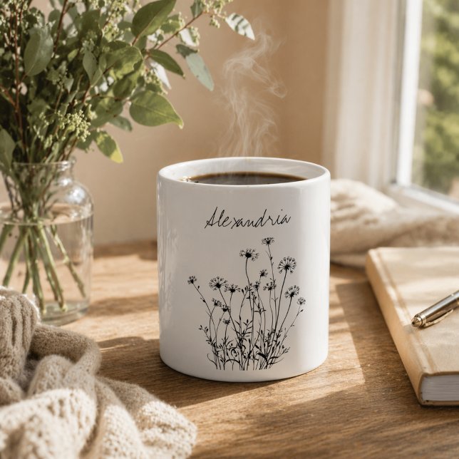 Mug Monogramme simple du champ de fleurs du pays (Créateur téléchargé)