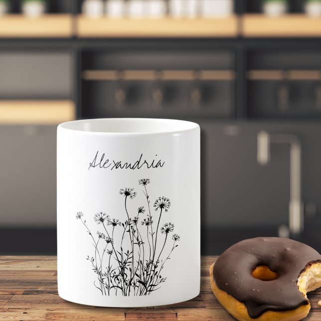 Mug Monogramme simple du champ de fleurs du pays (Créateur téléchargé)
