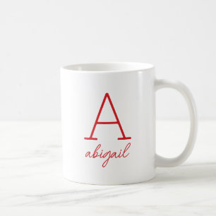 Mug Monogramme simple minimaliste écriture rouge moder