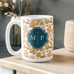 Mug Monogramme Style Pays Bold Motif Floral Jaune