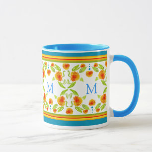 Mug Monogramme Style Pays Orange Marigolds Bordure