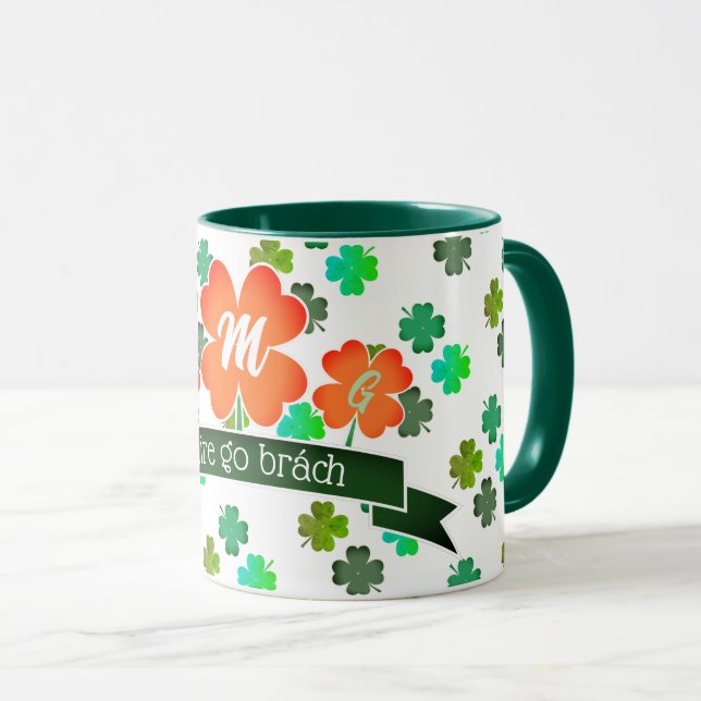 Mug Monogramme sur motif de trèfle (Devant droit)
