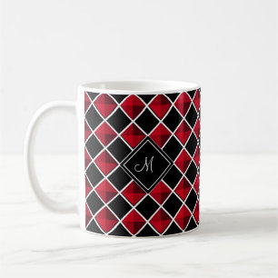 Mug Monogramme sur motif diamant noir rouge