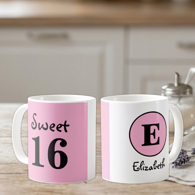 Mug Monogramme Sweet 16 nom rose (Créateur téléchargé)