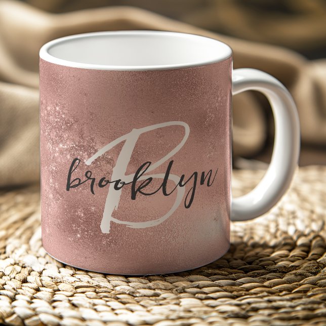 Mug Monogramme tendance rose glamour en écriture scrip (Créateur téléchargé)