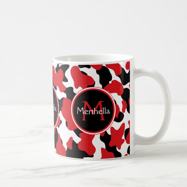 Mug Monogramme tendance Rouge Vache noire imprimé (Droite)