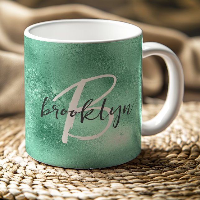 Mug Monogramme tendance vert menthe Glam (Créateur téléchargé)