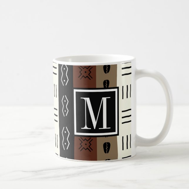 Mug Monogramme terreux de motif de rayures de Mudprint (Droite)