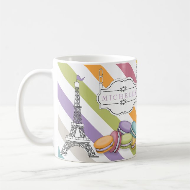 Mug Monogramme Tour Eiffel Paris Macarons coloré (Gauche)