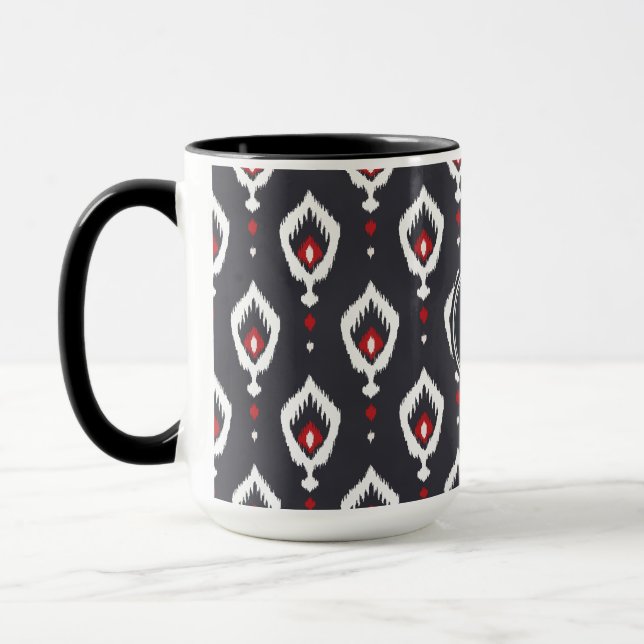 Mug Monogramme tribal chic de motif d'ikat noir et (Gauche)