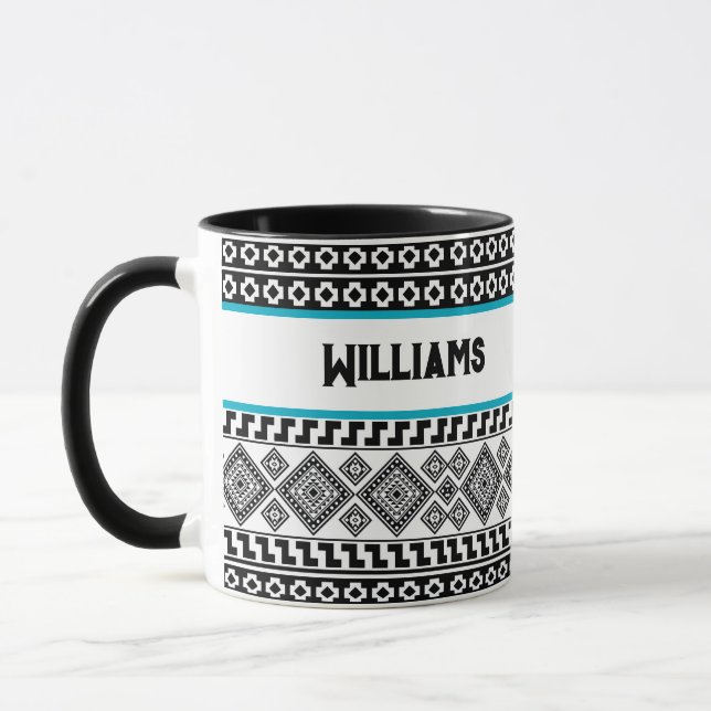 Mug Monogramme Tribal Polynésien Géométrique Noir et B (Gauche)