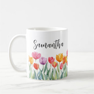 Mug Monogramme Tulipes Fleurs de printemps colorées et