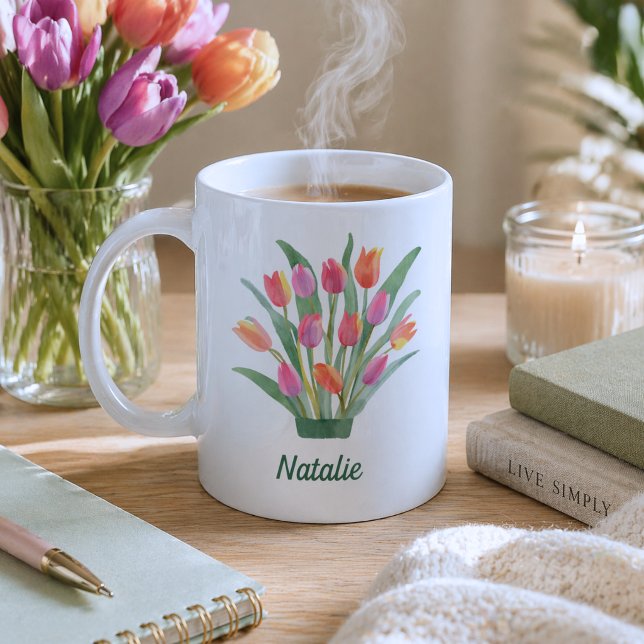 Mug Monogramme Tulipes Modernes  (Créateur téléchargé)