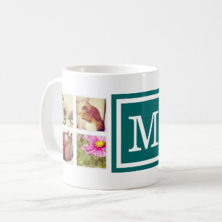 Mug Monogramme Turquoise foncé Instagram Photo Collage