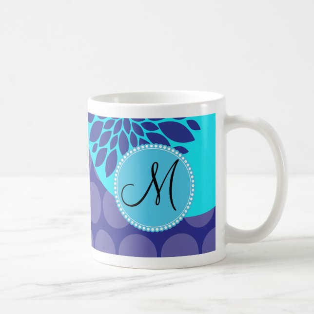 Mug Monogramme Turquoise initial Pois pourpres personn (Droite)