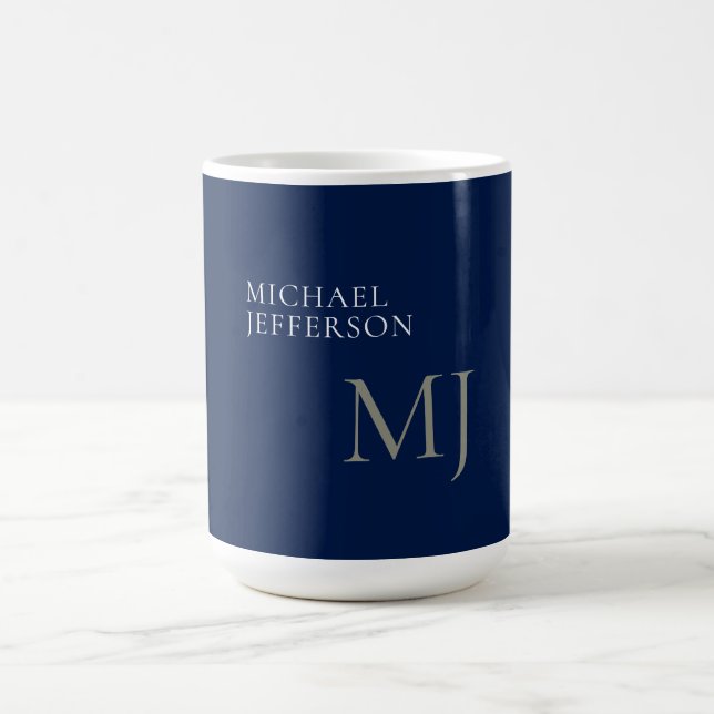 Mug Monogramme uni bleu foncé tendance affaires (Centre)