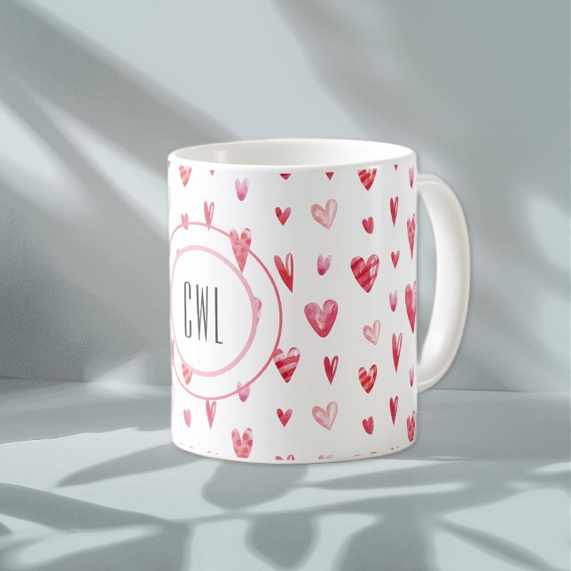 Mug Monogramme, Valentine Hearts Motif 11oz (Créateur téléchargé)