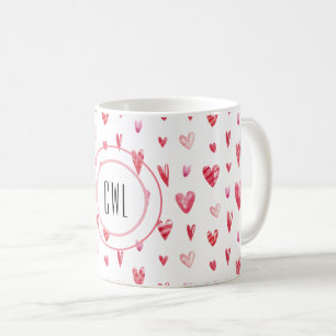Mug Monogramme, Valentine Hearts Motif 11oz