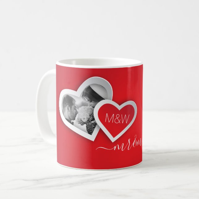 Mug Monogramme Valentine Papier découpé Coeurs de votr (Devant gauche)
