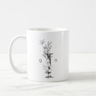Mug Monogramme végétal floral   Élégant texte personna