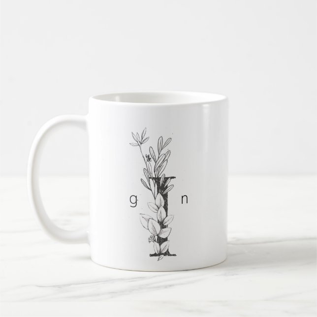 Mug Monogramme végétal floral | Élégant texte personna (Gauche)