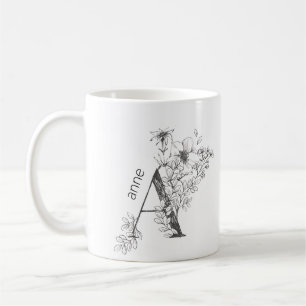 Mug Monogramme végétal floral   Élégant texte personna